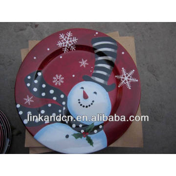 Placa plana de porcelana de boneco de neve redonda